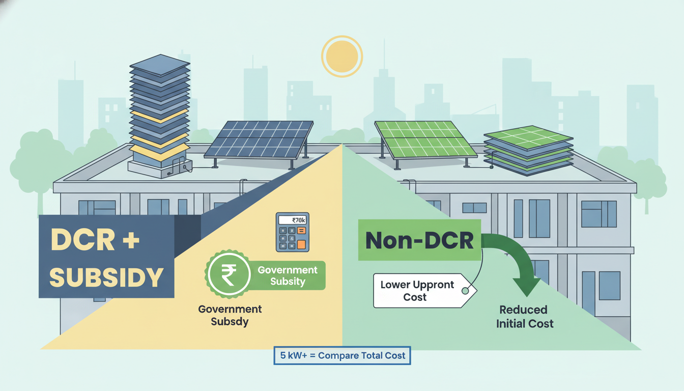 DCR vs Non-DCR Solar Panels in PM Surya Ghar 2026: Why Larger Installations Choose Non-DCR